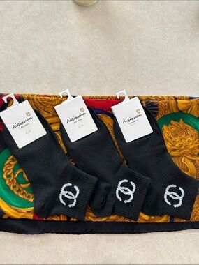 Women’s Black Crew Socks with White Logo - 3 Pack $45 or 15 each